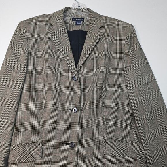 Ann Taylor Women's Plaid Blazer Jacket 3 button closure Wool Brown Size 10 - Picture 8 of 8